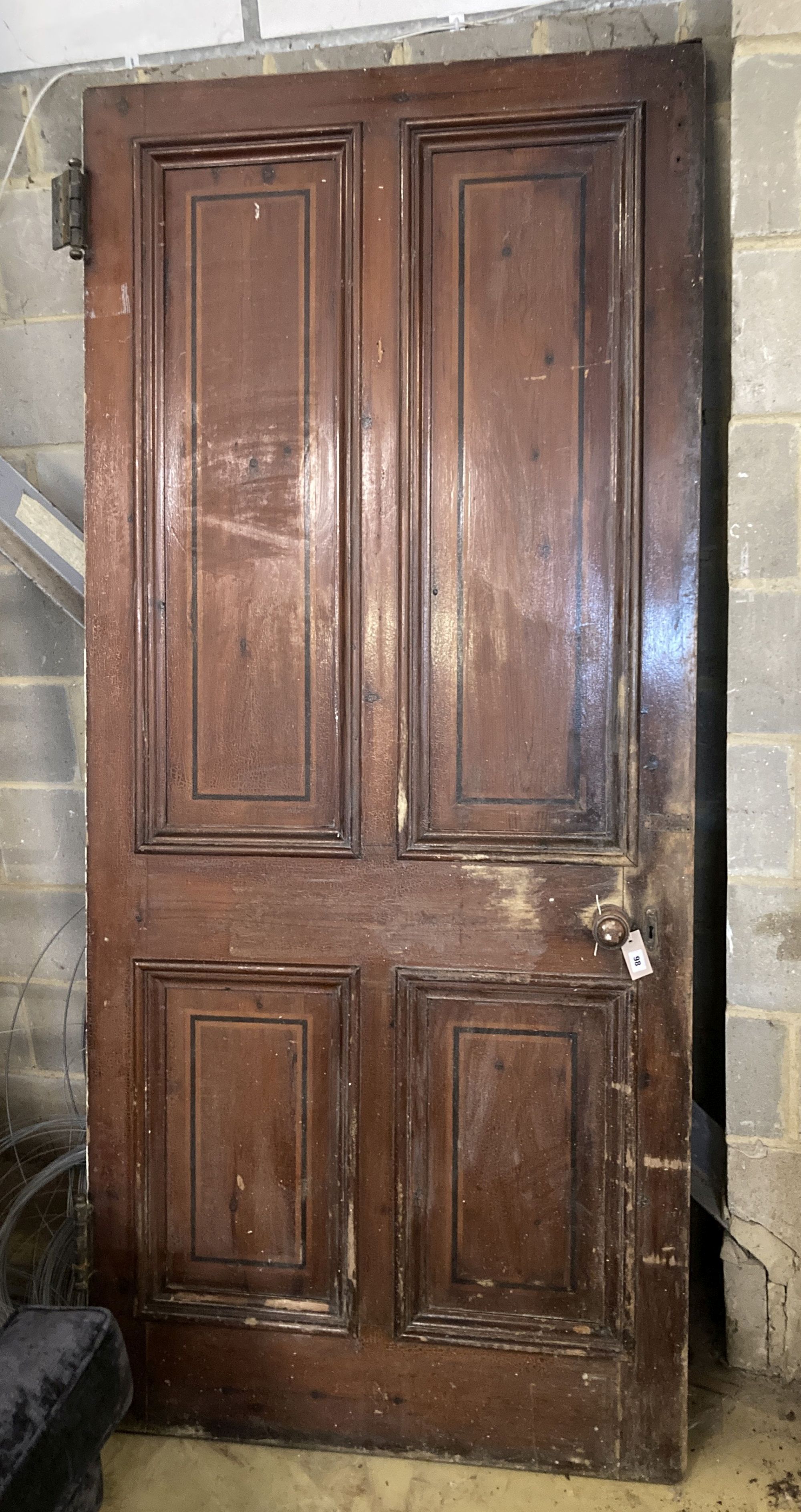 A Victorian painted pine four panelled internal door, width 99cm, height 220cm